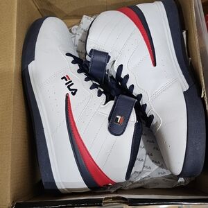 Fila White and Navy High-Tops with Red Detail